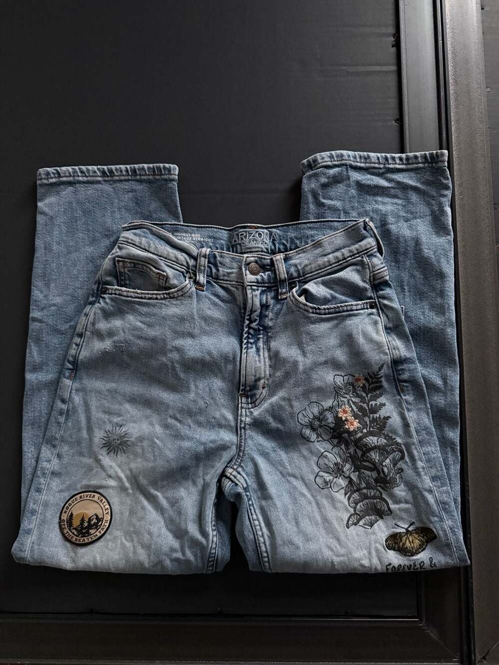 Arizona Jean Co. Highest-Rise Vintage Straight Jeans with Graphic Patches and Em - Picture 5 of 6
